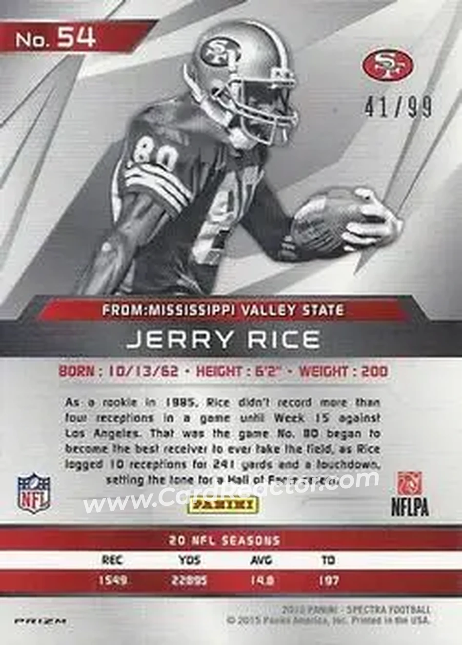 2015 Panini Spectra #54a - Jerry Rice - San Francisco 49ers - Back
