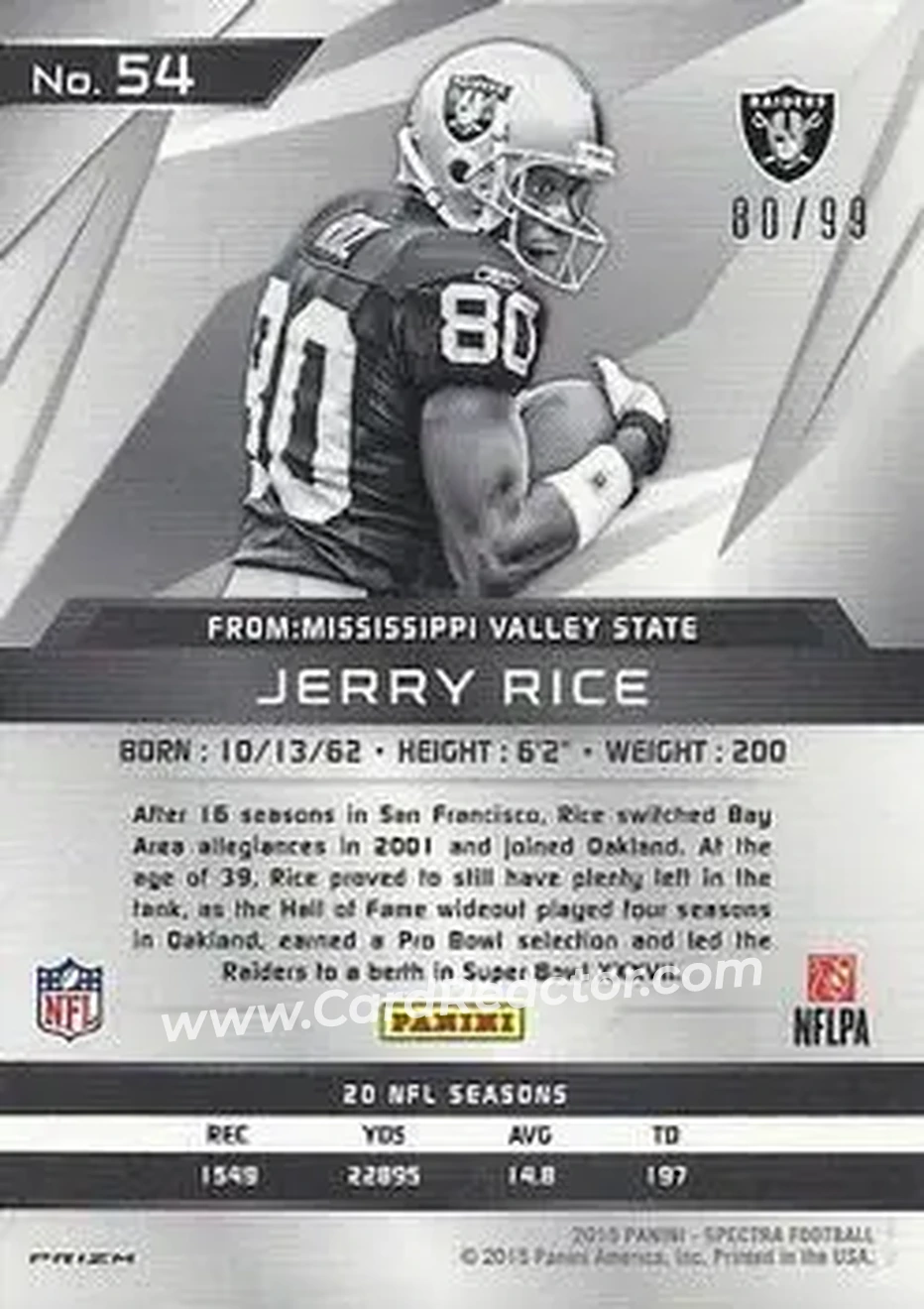 2015 Panini Spectra #54b - Jerry Rice - Oakland Raiders - Back