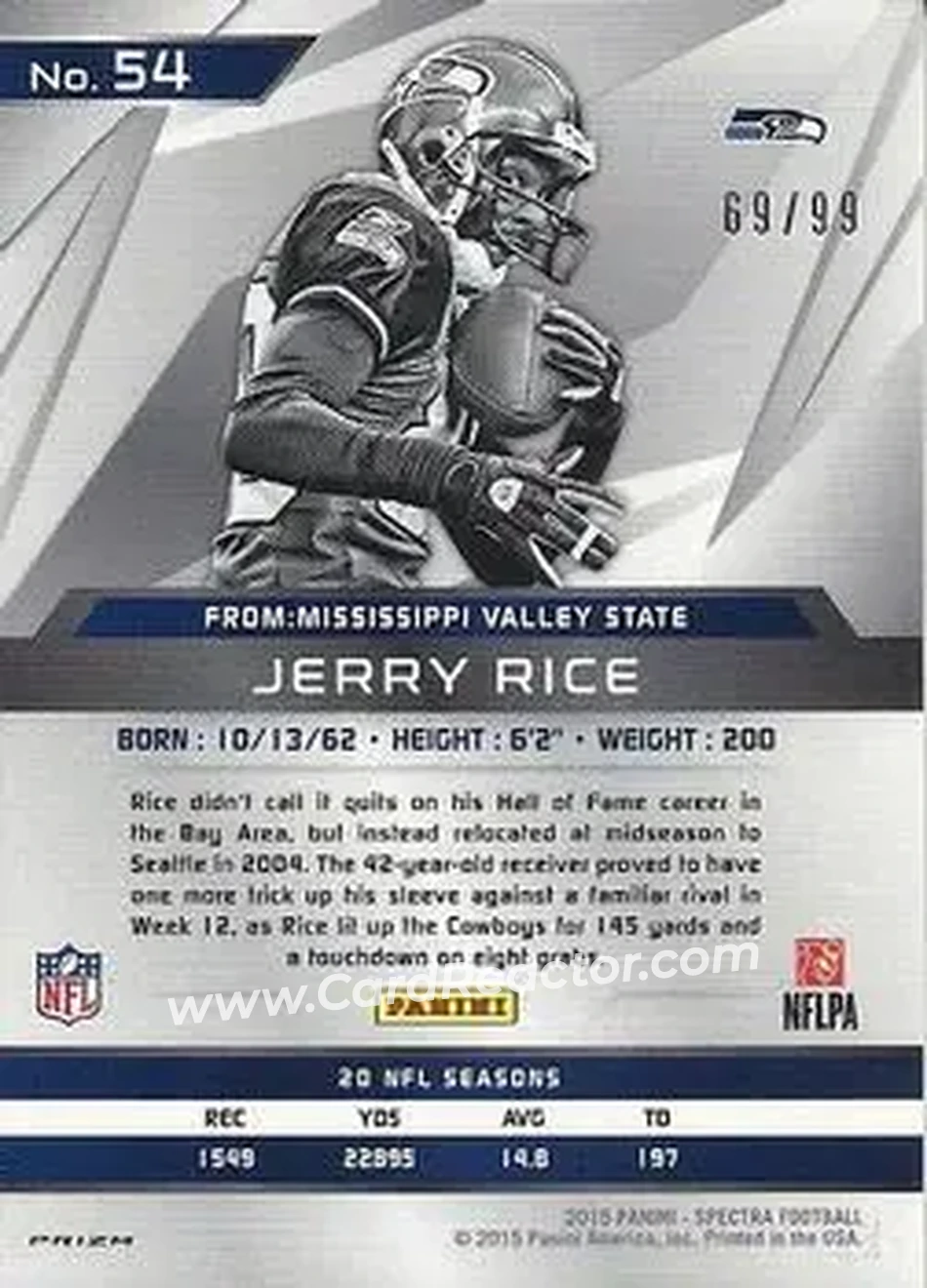 2015 Panini Spectra #54c - Jerry Rice - Seattle Seahawks - Back