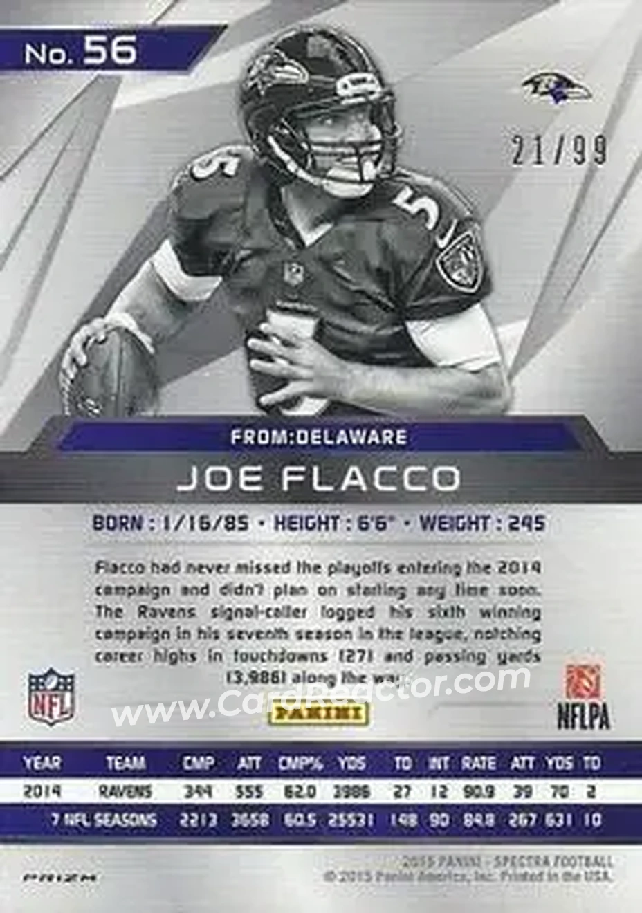 2015 Panini Spectra #56 - Joe Flacco - Baltimore Ravens - Back