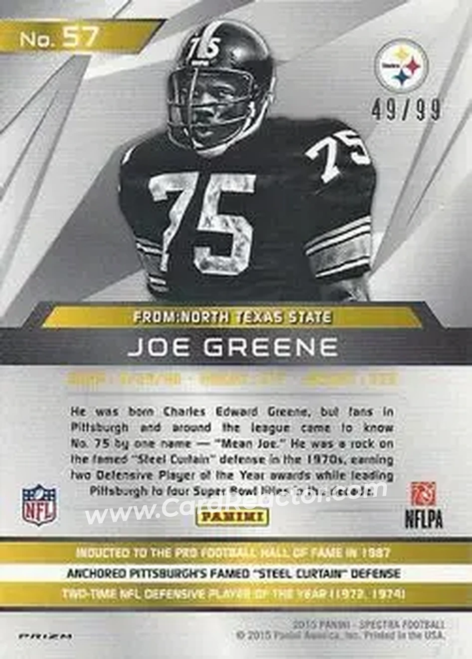 2015 Panini Spectra #57 - Joe Greene - Pittsburgh Steelers - Back