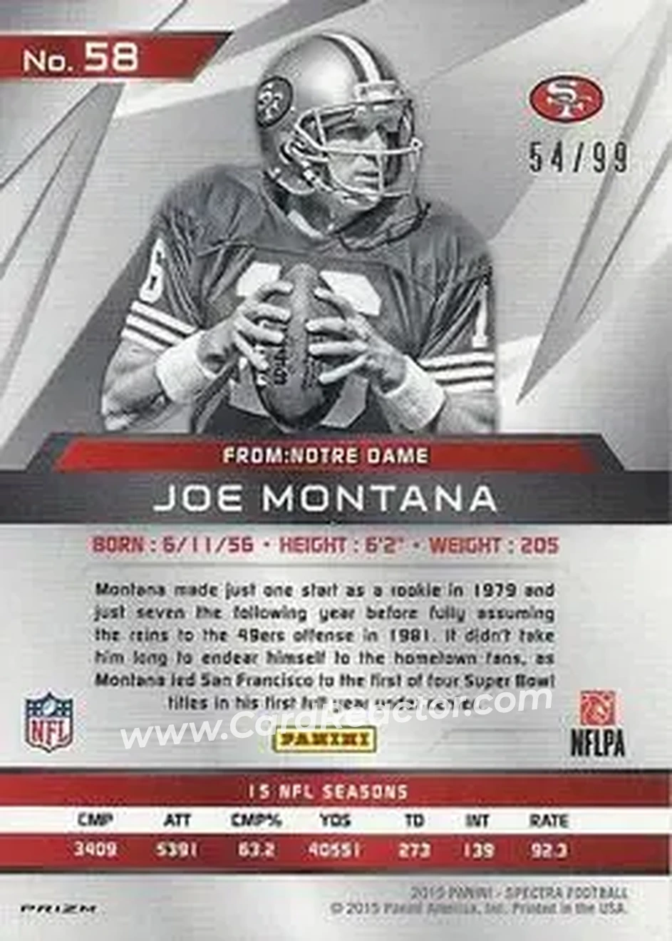 2015 Panini Spectra #58a - Joe Montana - San Francisco 49ers - Back