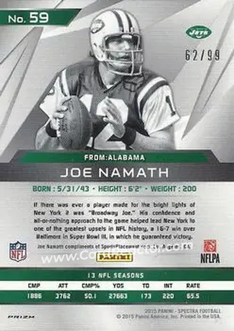 2015 Panini Spectra #59a - Joe Namath - New York Jets - Back