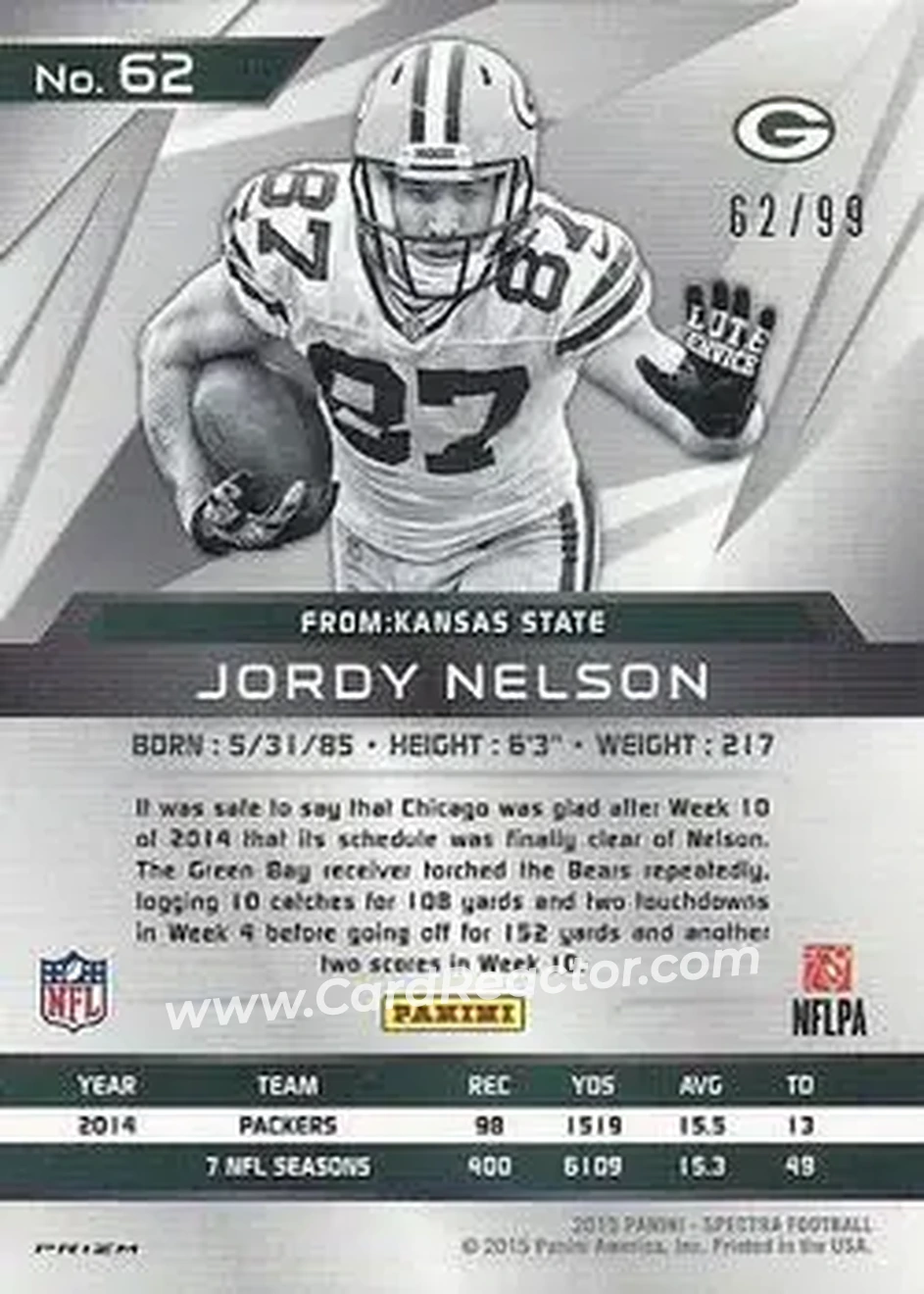 2015 Panini Spectra #62 - Jordy Nelson - Green Bay Packers - Back