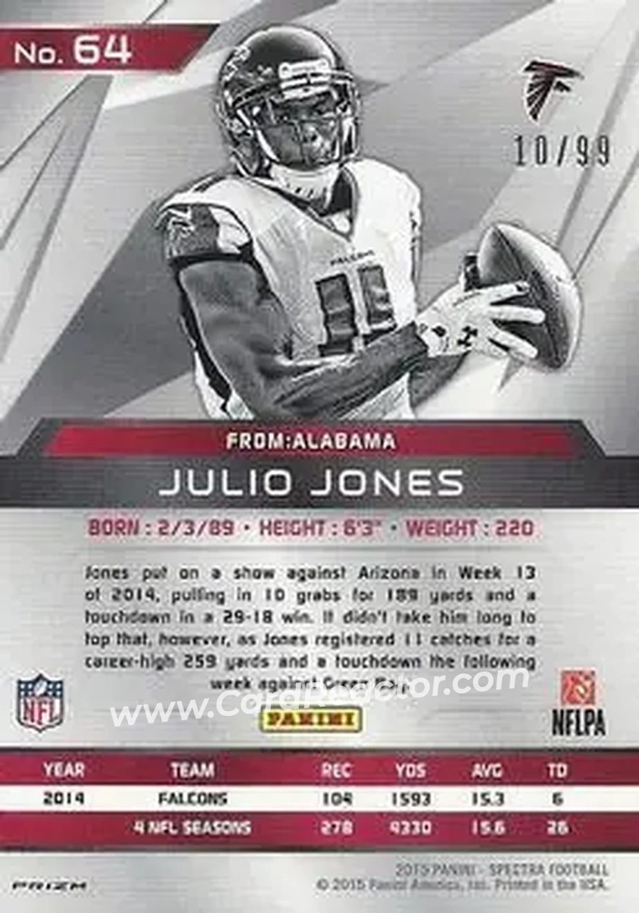 2015 Panini Spectra #64 - Julio Jones - Atlanta Falcons - Back 2015 Panini Spectra #64 - Julio Jones - Atlanta Falcons - Back