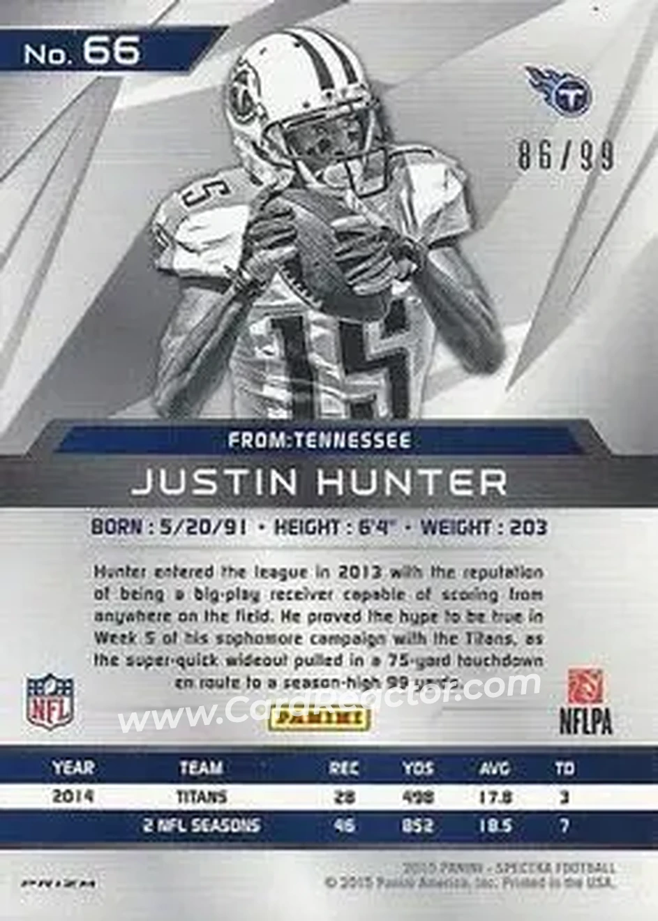 2015 Panini Spectra #66 - Justin Hunter - Tennessee Titans - Back