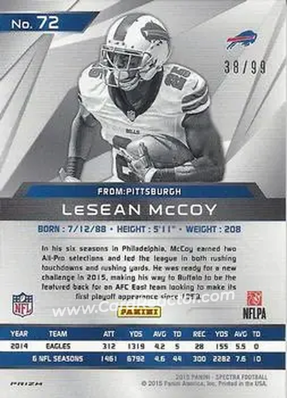 2015 Panini Spectra #72 - LeSean McCoy - Buffalo Bills - Back