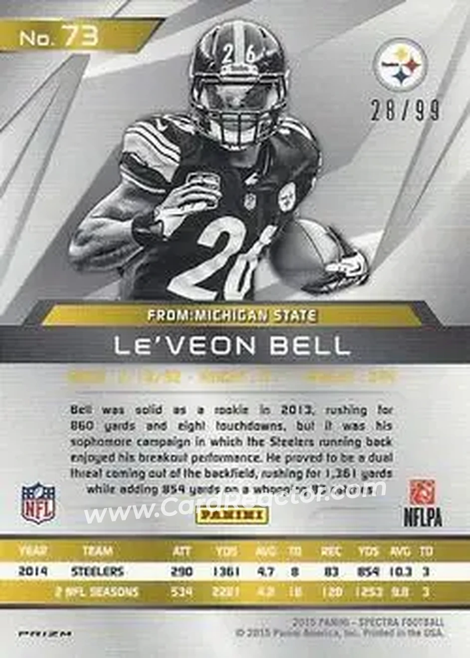 2015 Panini Spectra #73 - Le'Veon Bell - Pittsburgh Steelers - Back