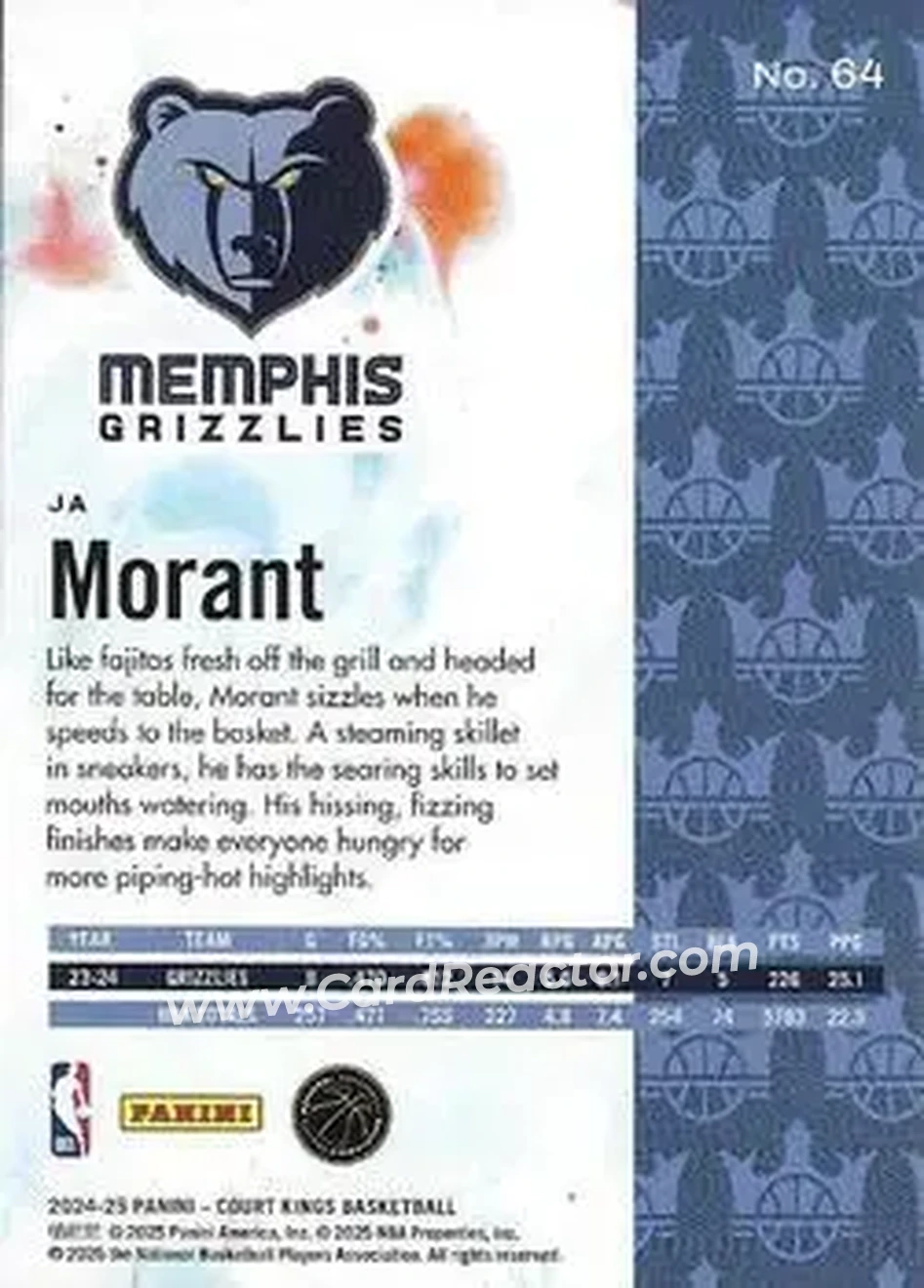 2024-25 Panini Court Kings #64 - Ja Morant - Memphis Grizzlies - Back