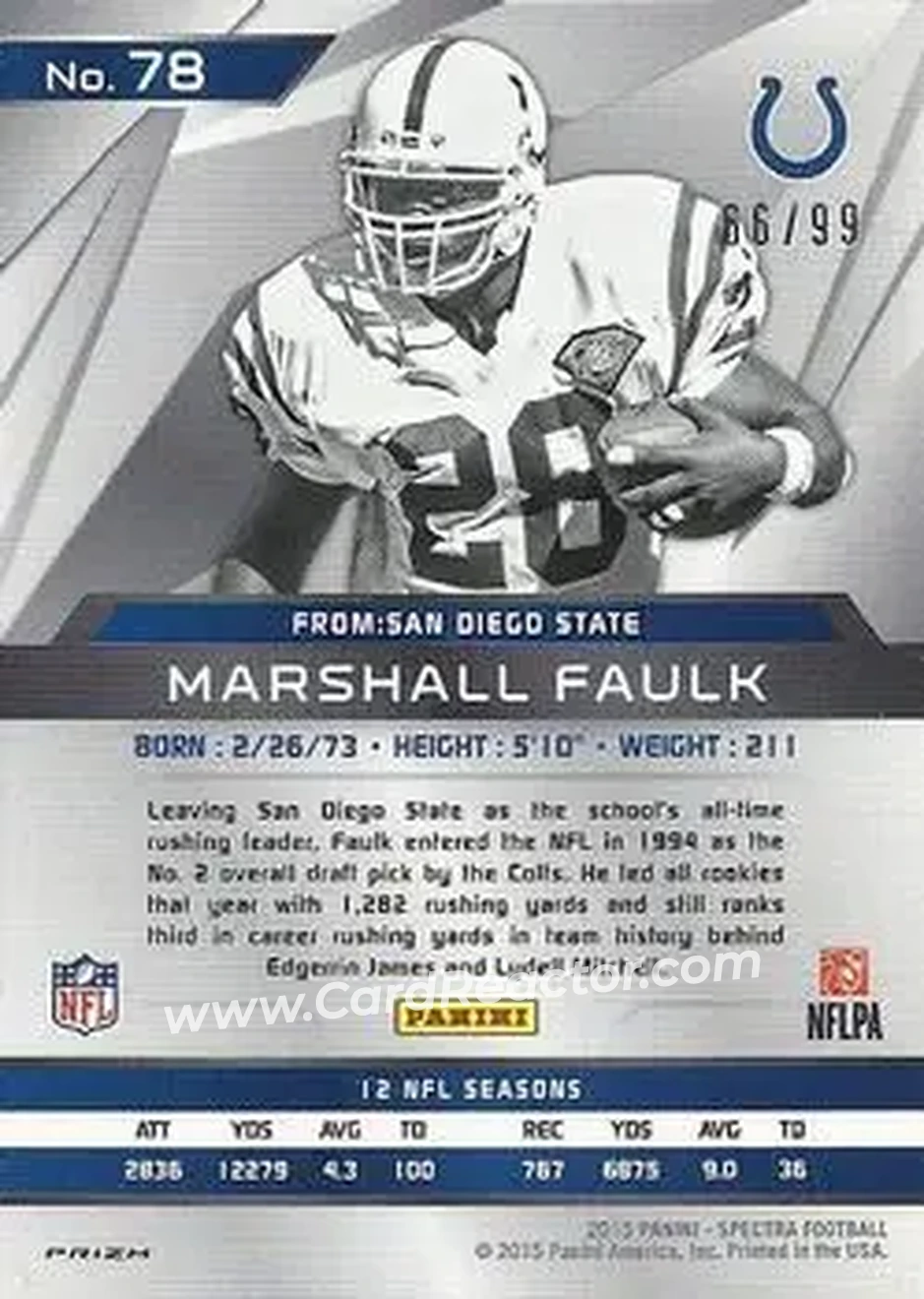 2015 Panini Spectra #78a - Marshall Faulk - Indianapolis Colts - Back