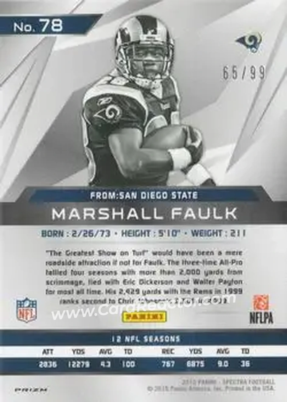 2015 Panini Spectra #78b - Marshall Faulk - St. Louis Rams - Back