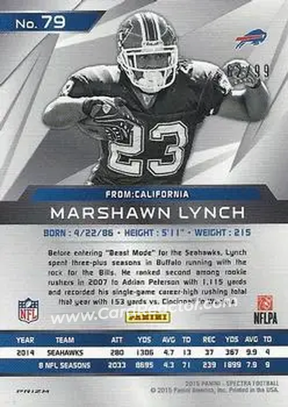 2015 Panini Spectra #79a - Marshawn Lynch - Buffalo Bills - Back
