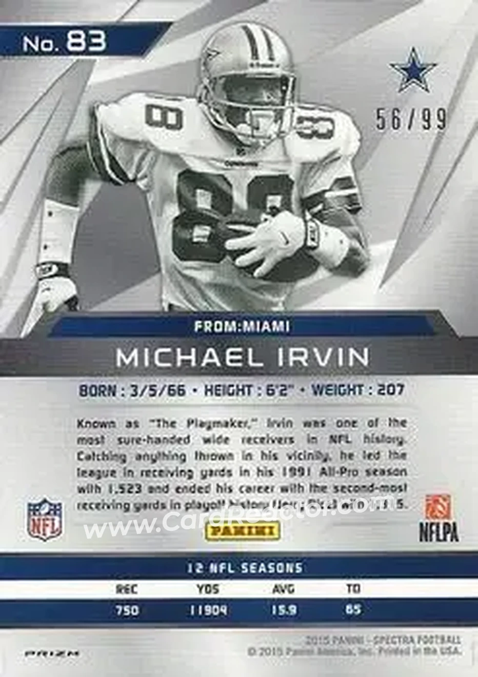 2015 Panini Spectra #83 - Michael Irvin - Dallas Cowboys - Back