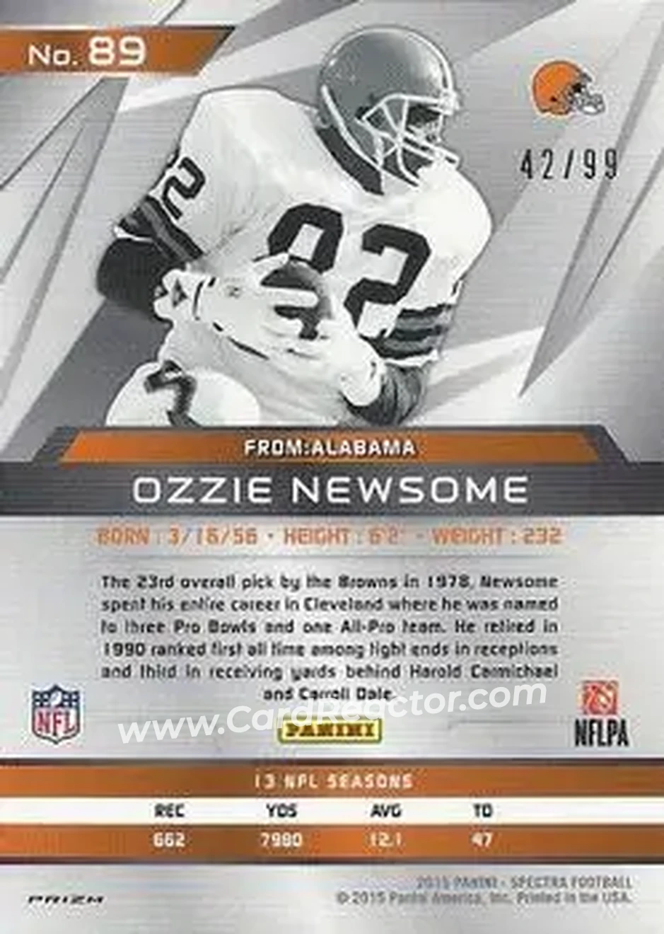 2015 Panini Spectra #89 - Ozzie Newsome - Cleveland Browns - Back