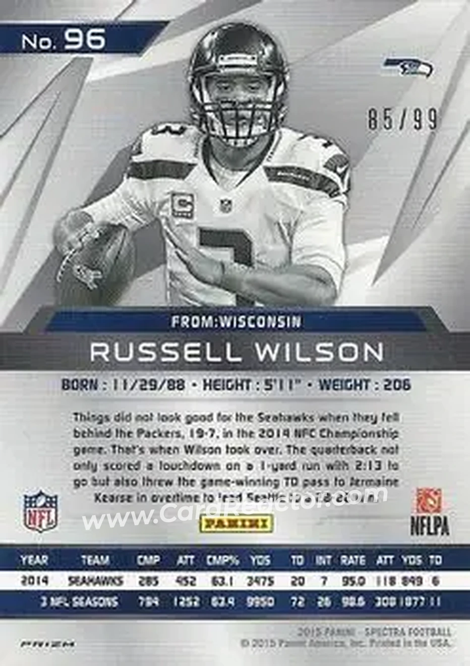 2015 Panini Spectra #96 - Russell Wilson - Seattle Seahawks - Back