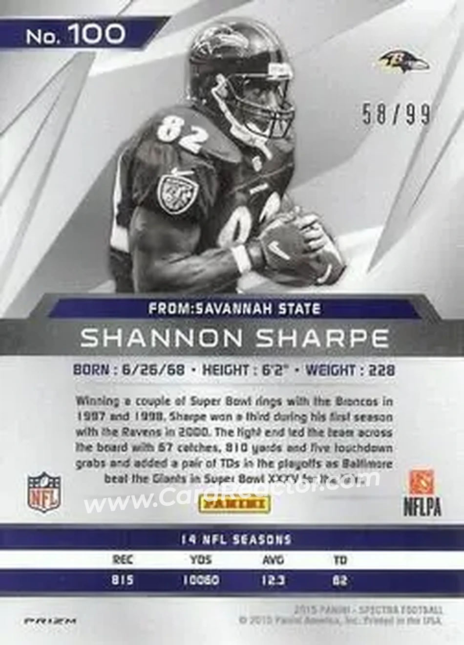 2015 Panini Spectra #100b - Shannon Sharpe - Baltimore Ravens - Back