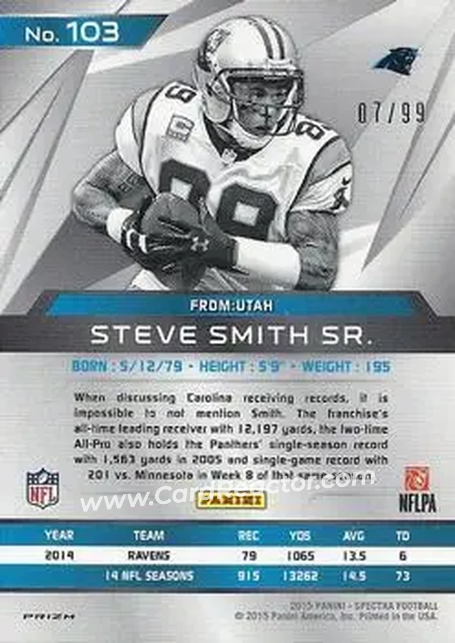 2015 Panini Spectra #103a - Steve Smith Sr. - Carolina Panthers - Back