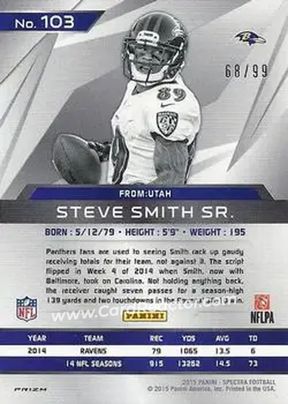 2015 Panini Spectra #103b - Steve Smith Sr. - Baltimore Ravens - Back