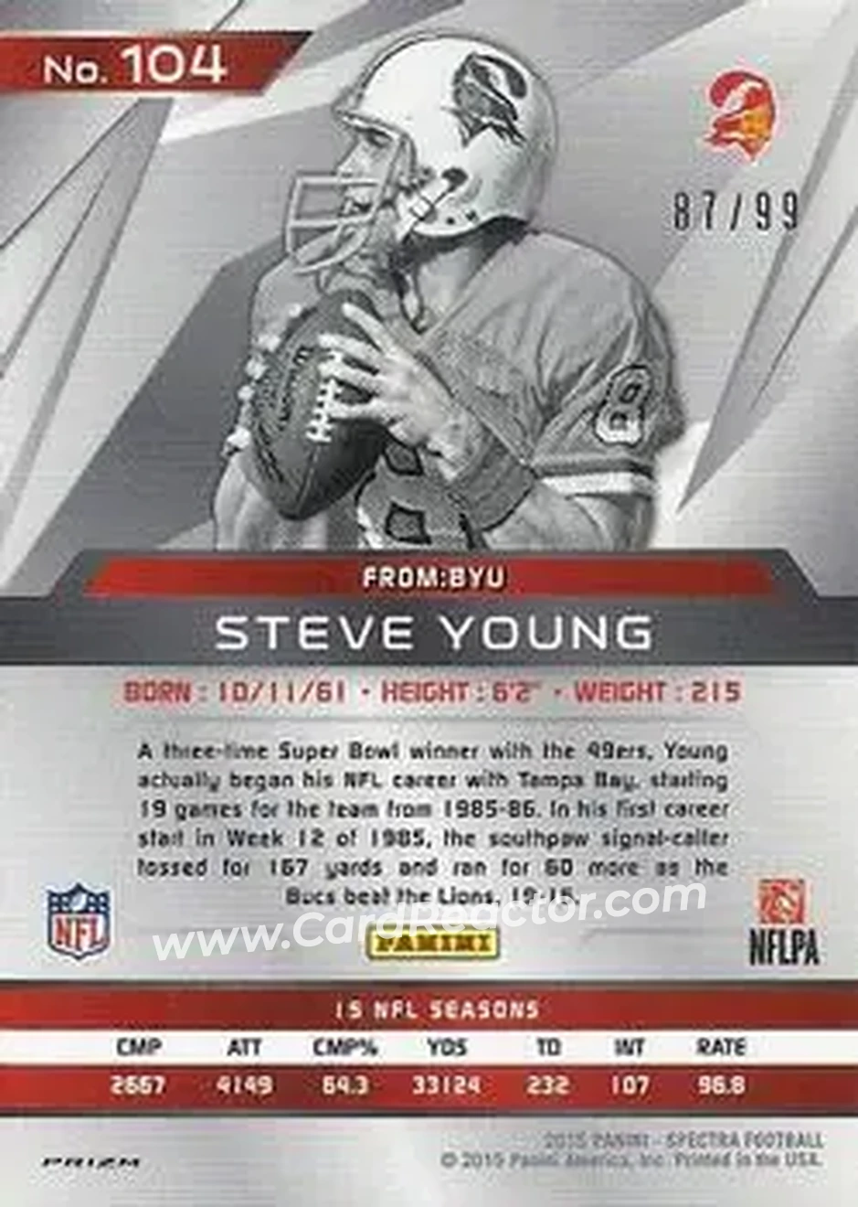2015 Panini Spectra #104a - Steve Young - Tampa Bay Buccaneers - Back