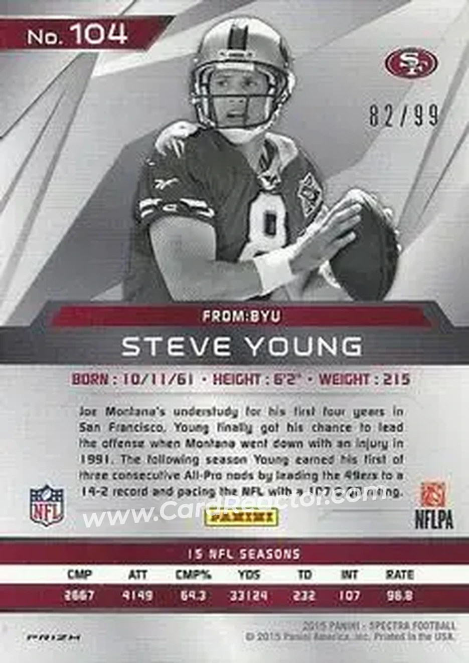 2015 Panini Spectra #104b - Steve Young - San Francisco 49ers - Back
