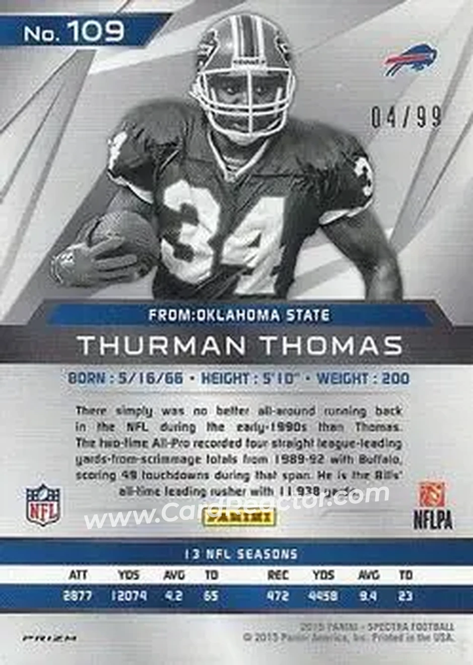 2015 Panini Spectra #109a - Thurman Thomas - Buffalo Bills - Back