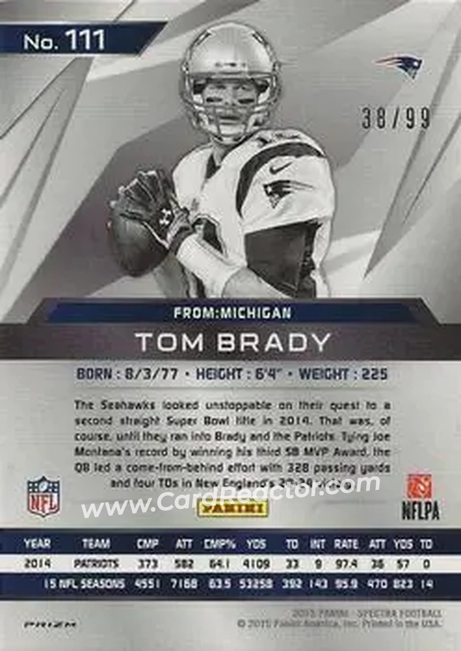 2015 Panini Spectra #111a - Tom Brady - New England Patriots - Back