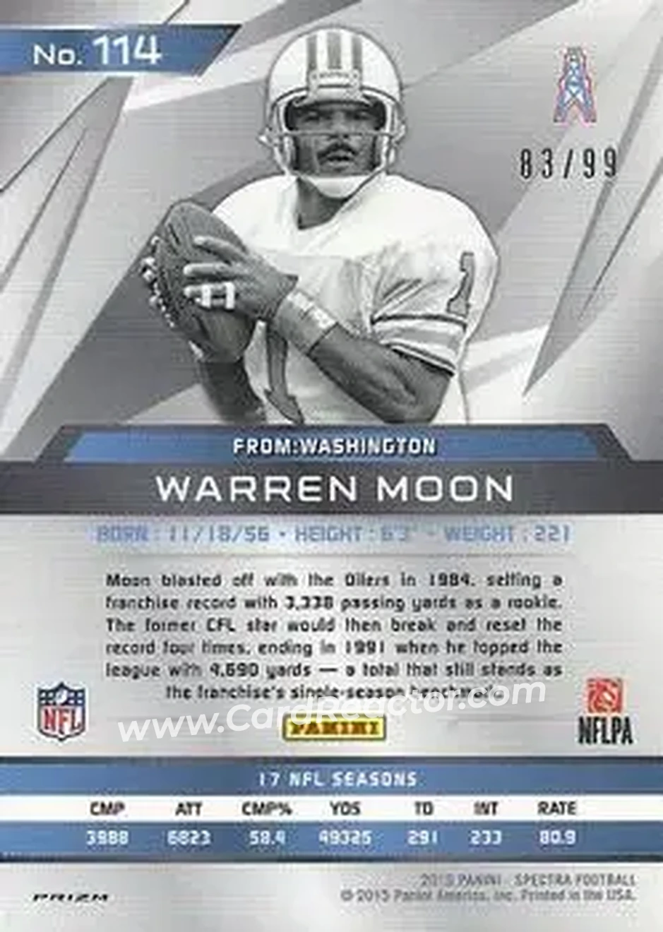 2015 Panini Spectra #114a - Warren Moon - Houston Oilers - Back