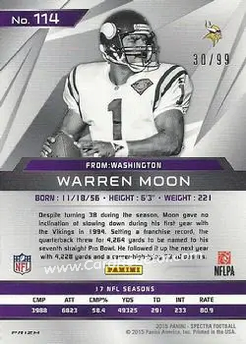 2015 Panini Spectra #114b - Warren Moon - Minnesota Vikings - Back