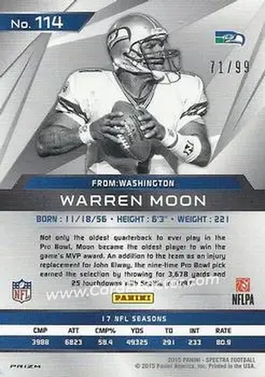 2015 Panini Spectra #114c - Warren Moon - Seattle Seahawks - Back