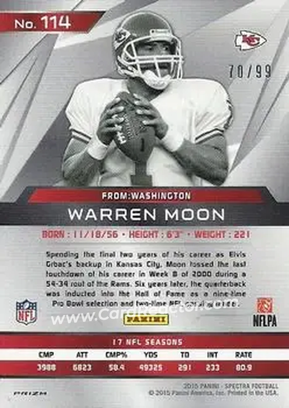 2015 Panini Spectra #114d - Warren Moon - Kansas City Chiefs - Back