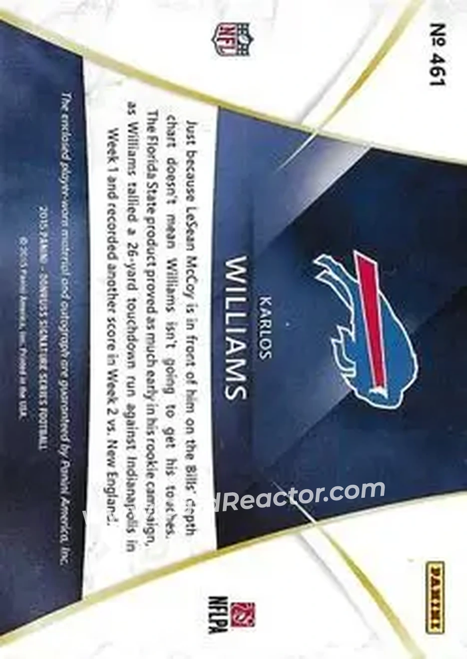 2015 Donruss Signature Series #461 - Karlos Williams - Buffalo Bills - Back