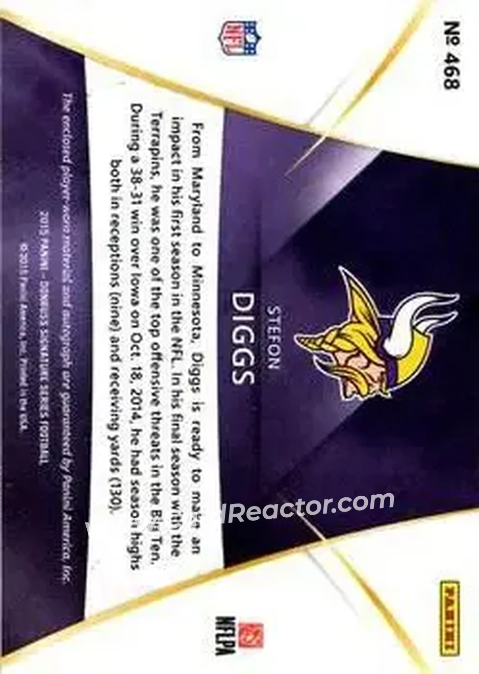 2015 Donruss Signature Series #468 - Stefon Diggs - Minnesota Vikings - Back