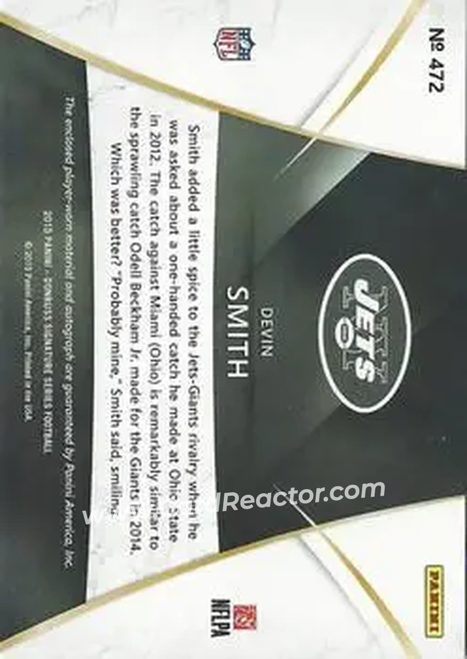 2015 Donruss Signature Series #472 - Devin Smith - New York Jets - Back