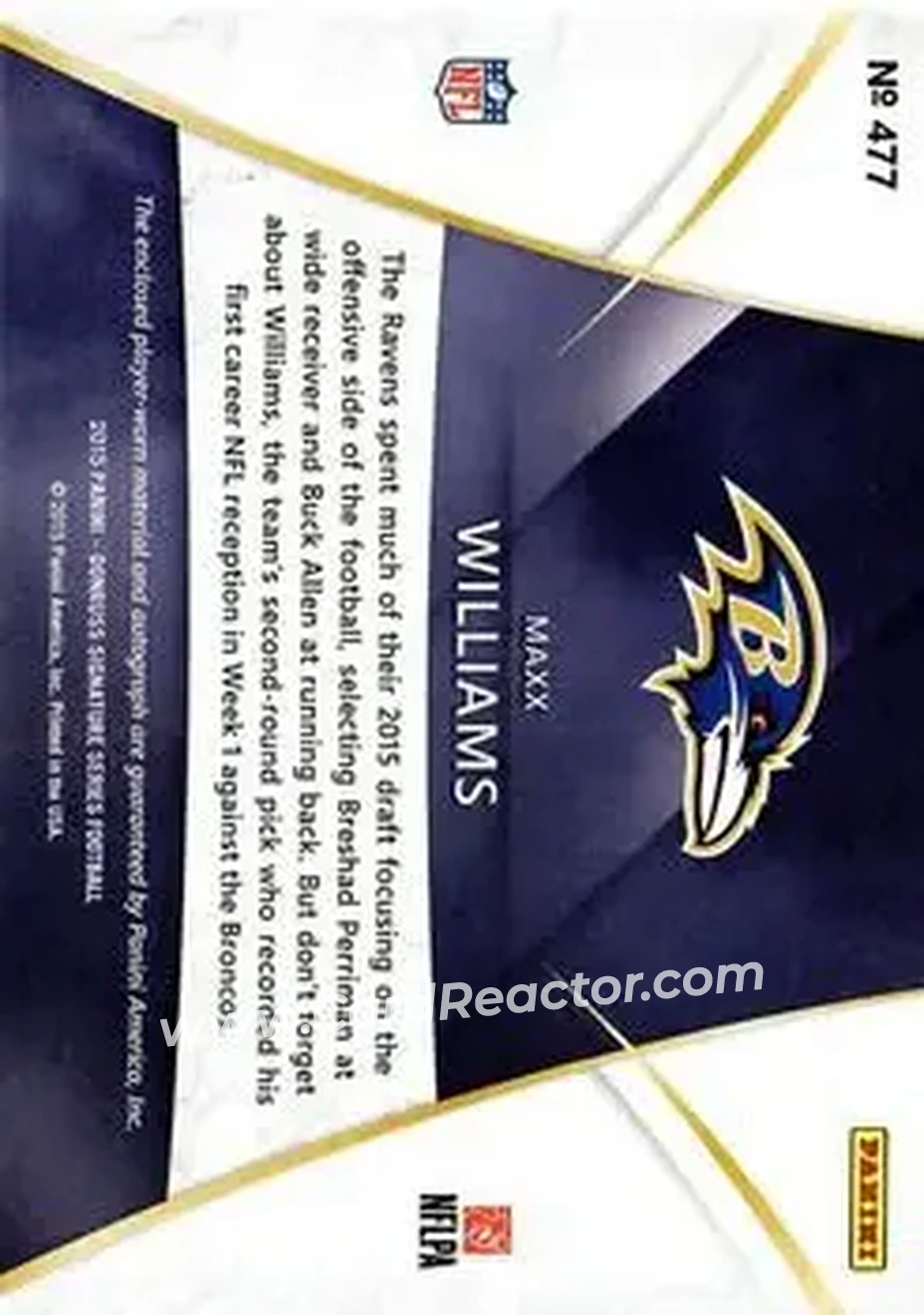 2015 Donruss Signature Series #477 - Maxx Williams - Baltimore Ravens - Back 2015 Donruss Signature Series #477 - Maxx Williams - Baltimore Ravens - Back