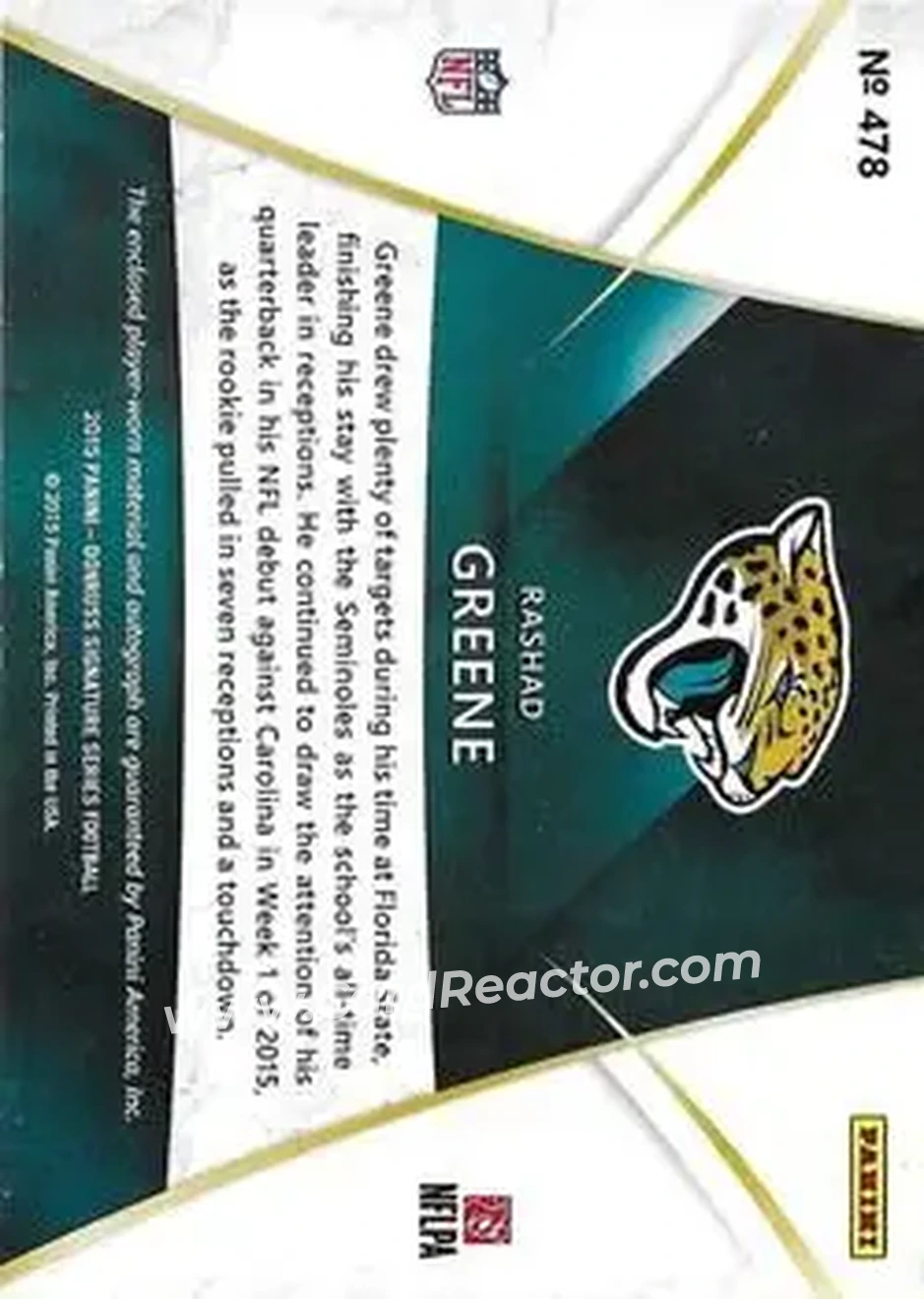 2015 Donruss Signature Series #478 - Rashad Greene - Jacksonville Jaguars - Back