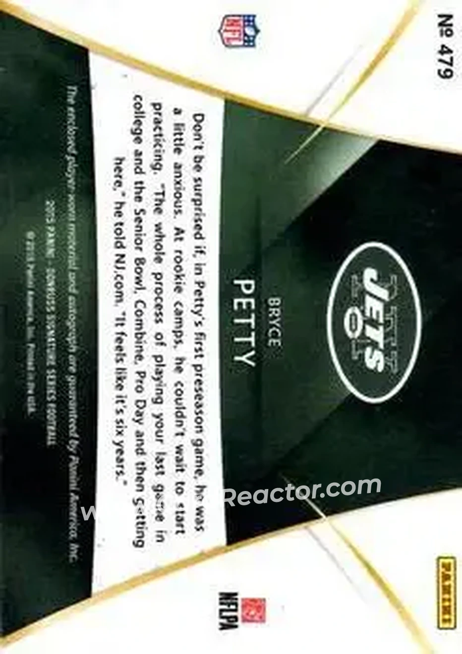 2015 Donruss Signature Series #479 - Bryce Petty - New York Jets - Back