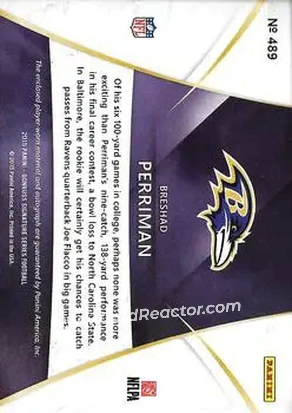 2015 Donruss Signature Series #489 - Breshad Perriman - Baltimore Ravens - Back
