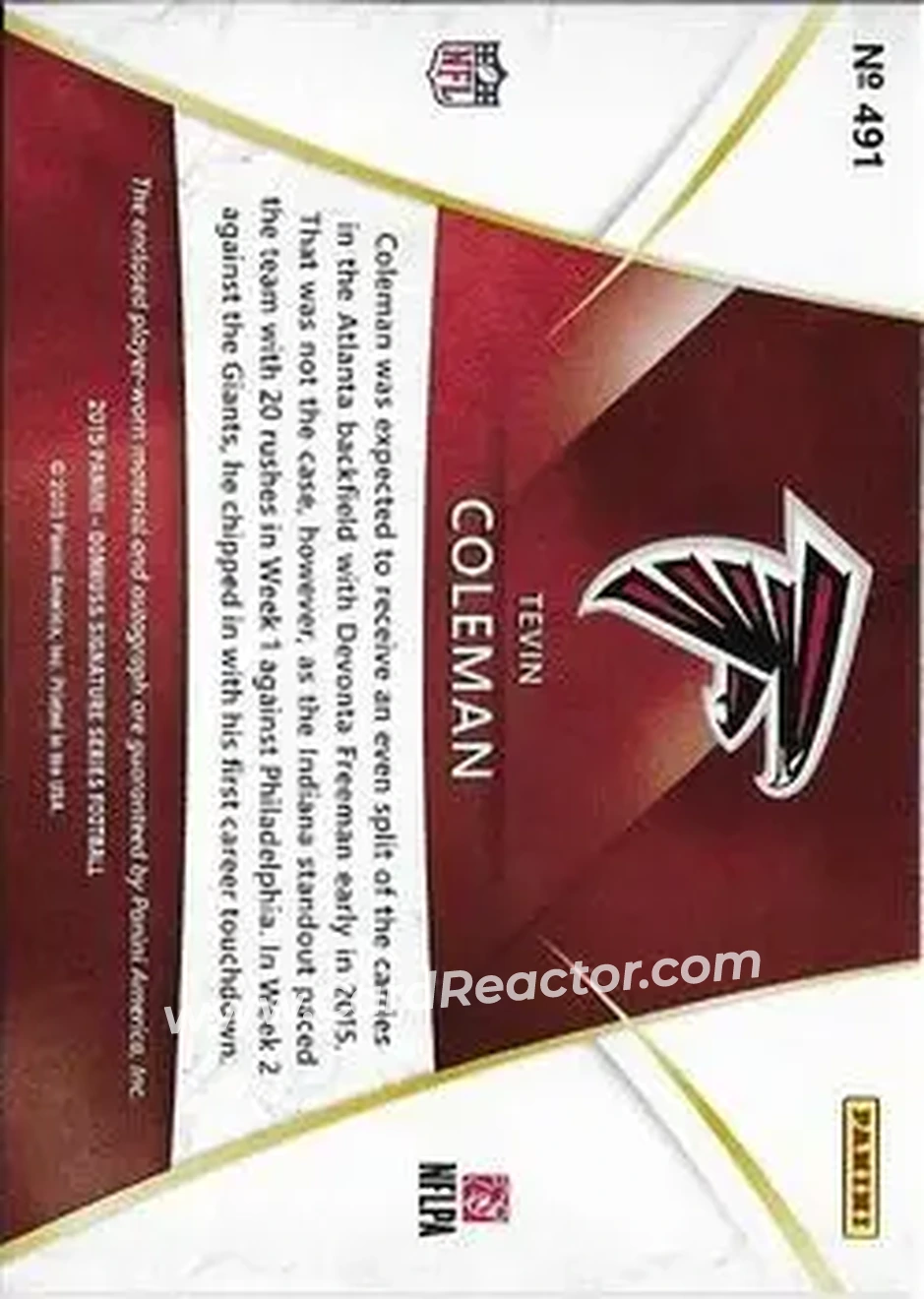 2015 Donruss Signature Series #491 - Tevin Coleman - Atlanta Falcons - Back