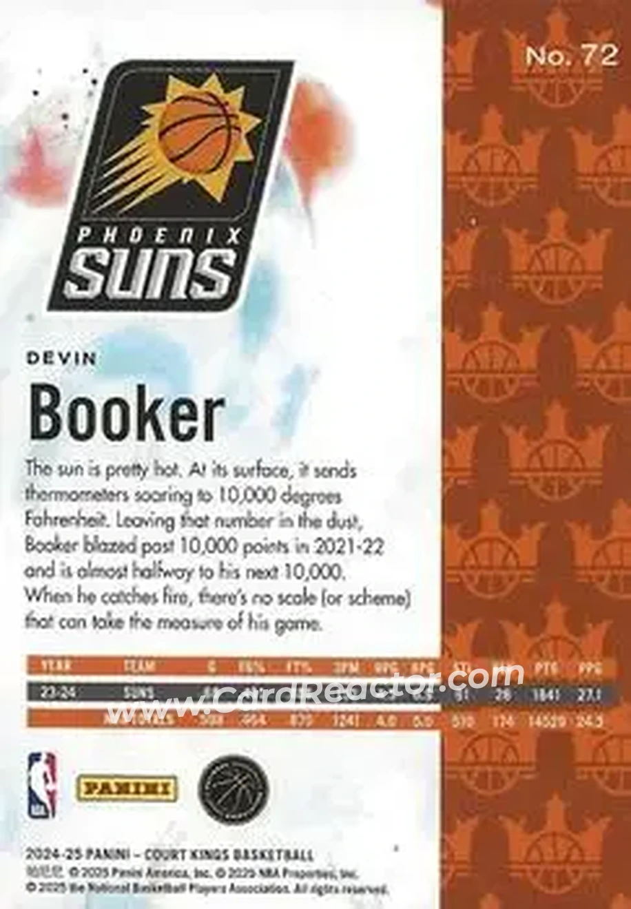 2024-25 Panini Court Kings #72 - Devin Booker - Phoenix Suns - Back 2024-25 Panini Court Kings #72 - Devin Booker - Phoenix Suns - Back