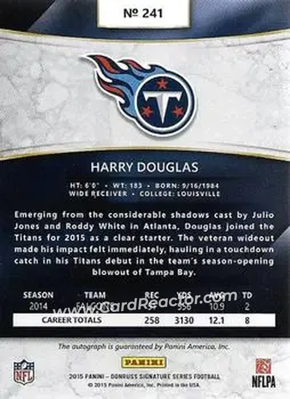 2015 Donruss Signature Series - Gold #241 - Harry Douglas - Tennessee Titans - Back
