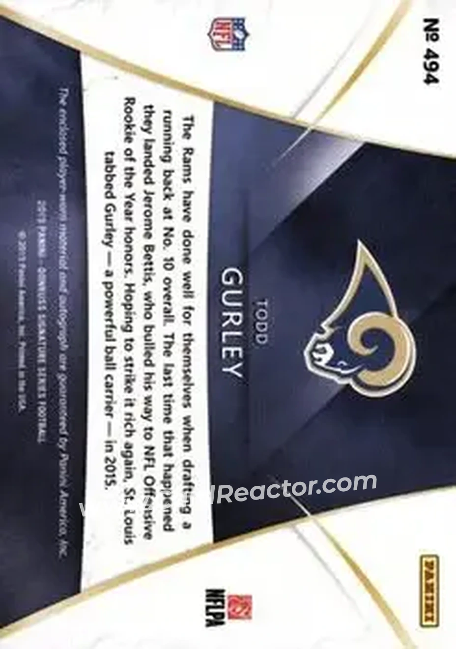 2015 Donruss Signature Series - Gold #494 - Todd Gurley II - St. Louis Rams - Back