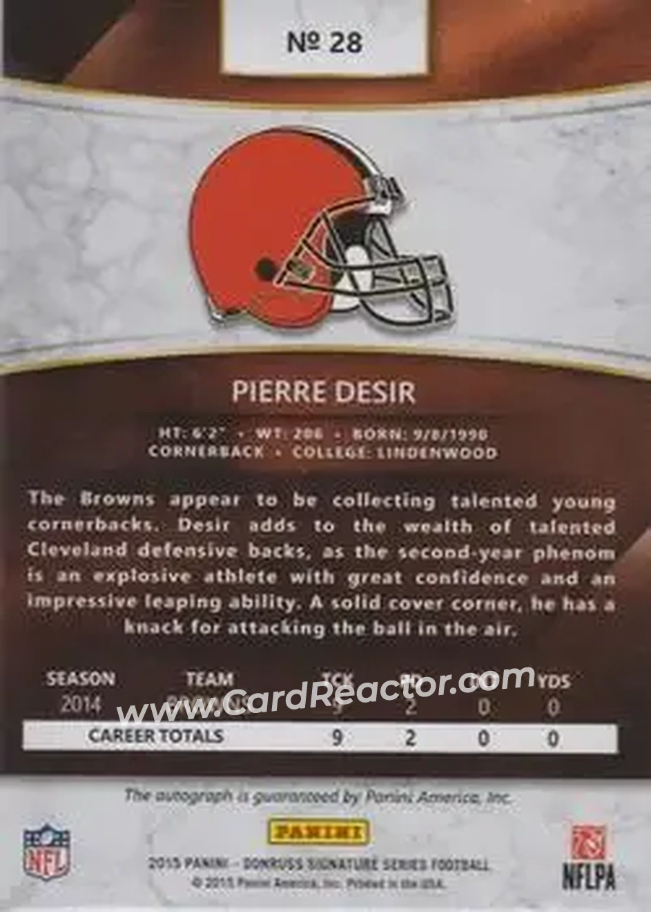 2015 Donruss Signature Series - Magma #28 - Pierre Desir - Cleveland Browns - Back