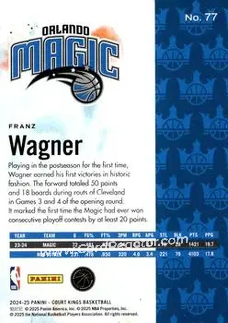 2024-25 Panini Court Kings #77 - Franz Wagner - Orlando Magic - Back