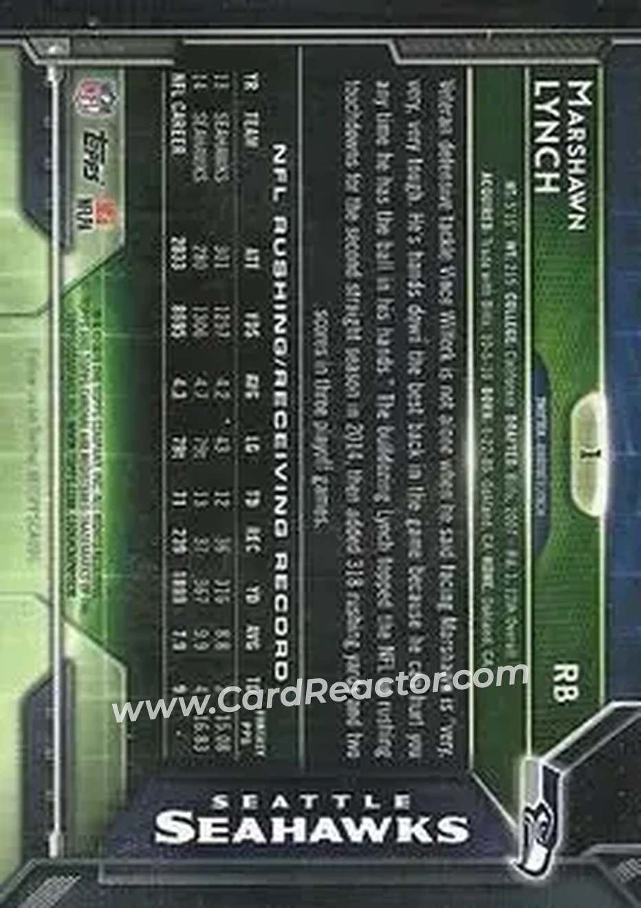 2015 Topps Chrome Mini #1 - Marshawn Lynch - Seattle Seahawks - Back
