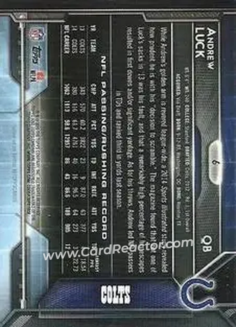 2015 Topps Chrome Mini #6 - Andrew Luck - Indianapolis Colts - Back