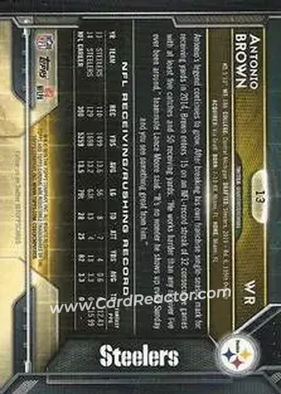 2015 Topps Chrome Mini #13 - Antonio Brown - Pittsburgh Steelers - Back