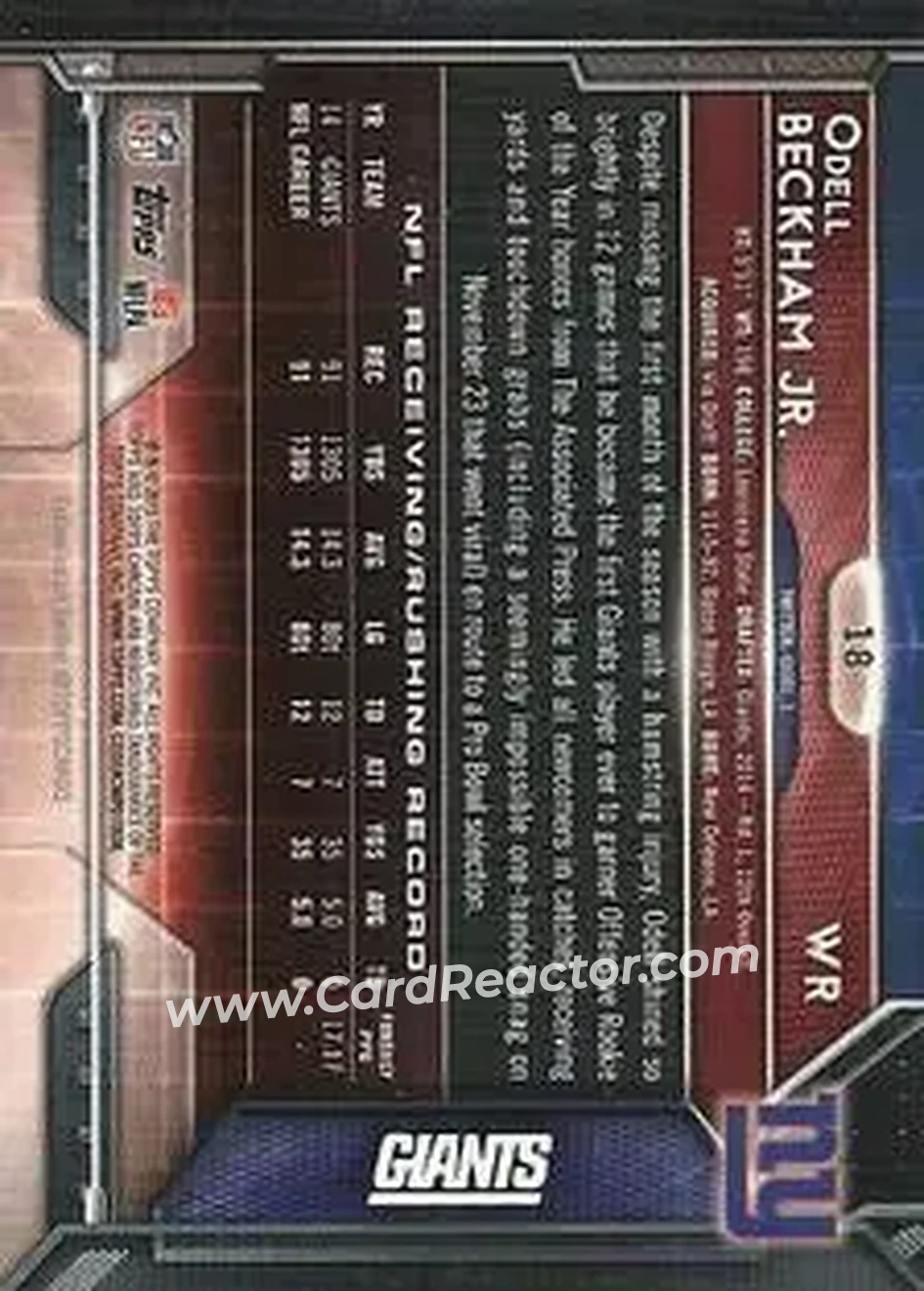 2015 Topps Chrome Mini #18 - Odell Beckham Jr. - New York Giants - Back