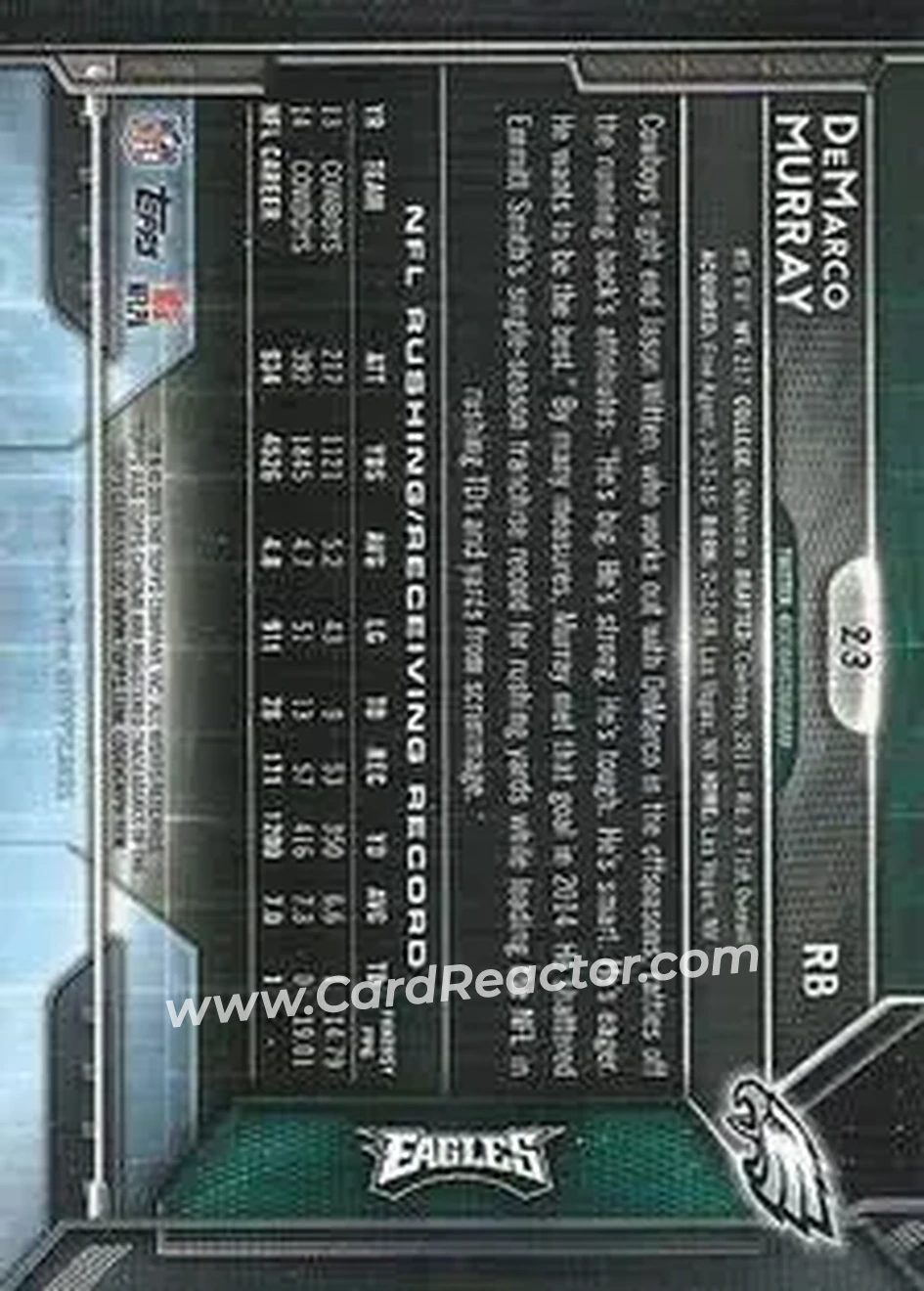 2015 Topps Chrome Mini #23 - DeMarco Murray - Philadelphia Eagles - Back