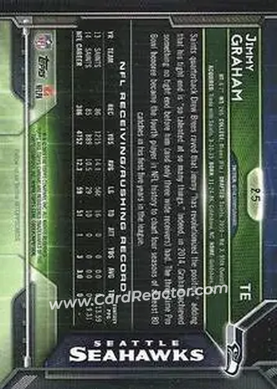 2015 Topps Chrome Mini #25 - Jimmy Graham - Seattle Seahawks - Back