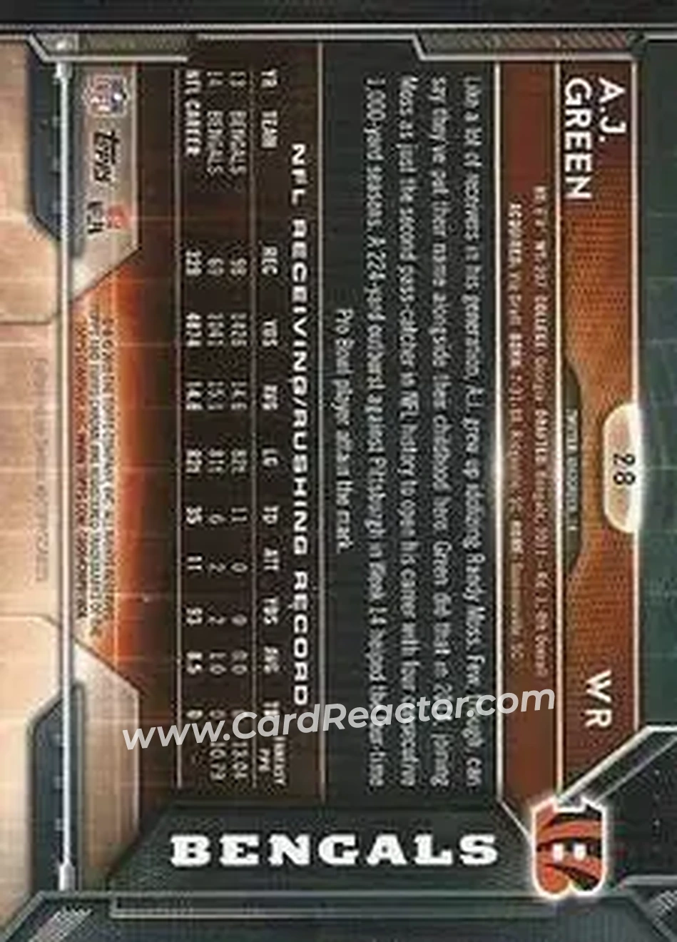 2015 Topps Chrome Mini #28 - A.J. Green - Cincinnati Bengals - Back